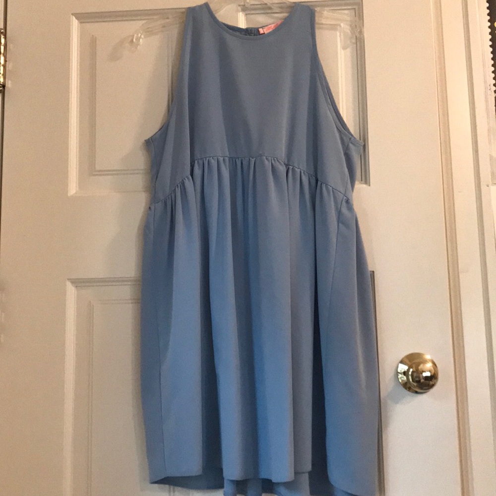 Powder blue high neckline silk dress